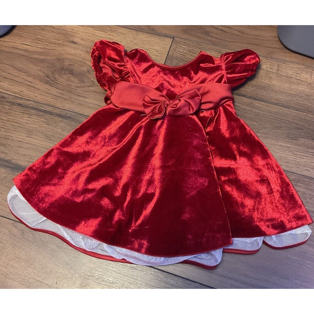 Ashley Ann Red Velvet Christmas Dress Bow 6-9 Months Girls
